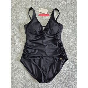 Popilush Womens Black Ruched Tummy Control One Piece Swimsuit NWT Size L